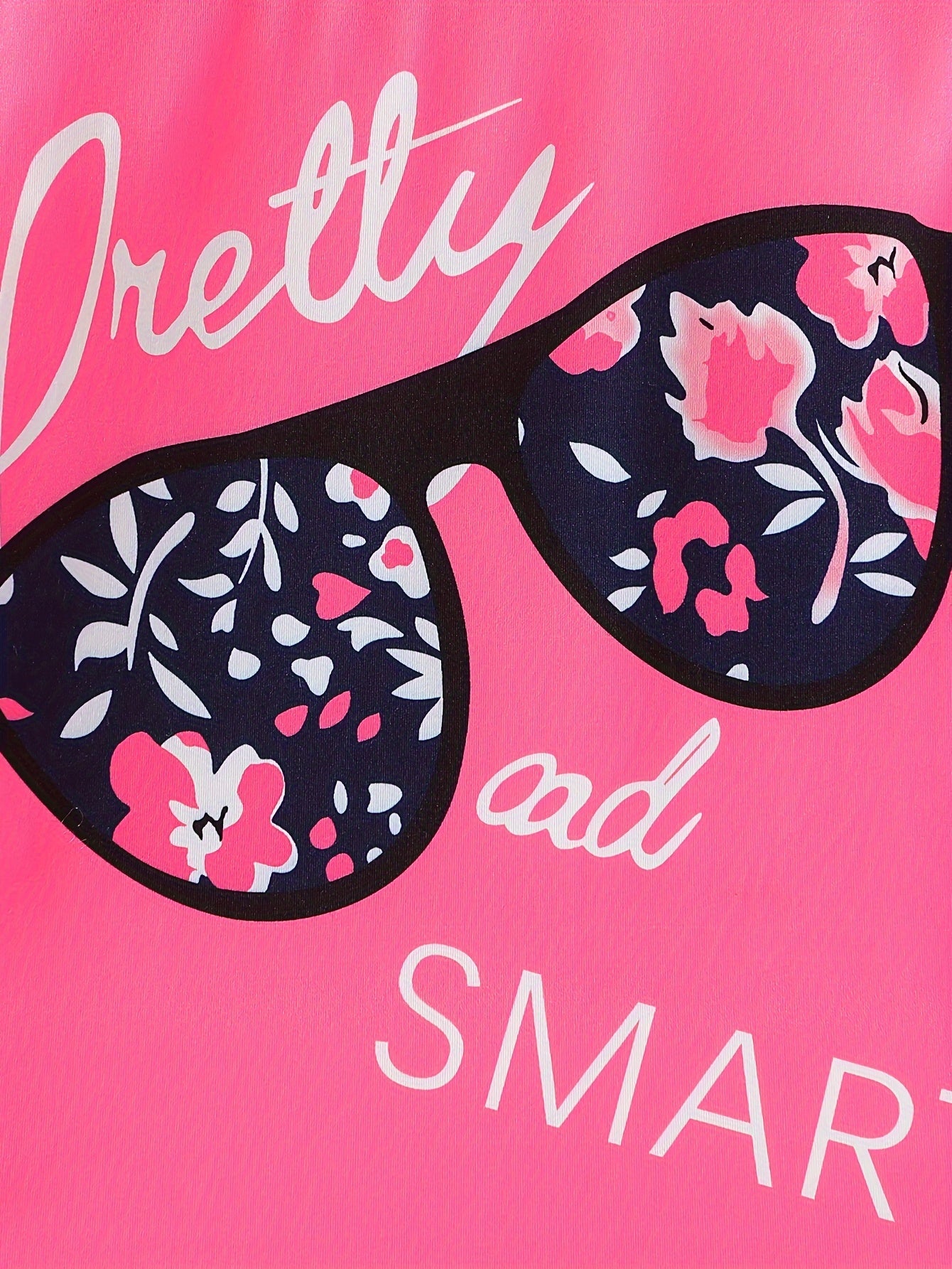 2pcs Girls' Clothing Party Slogan Large Glasses Print Pattern Drop Shoulder Irregular Hem Design Loose Short Sleeve T-Shirt + Floral Print Skinny Nine-Tenths Bottoms Set Girls' Summer Outfit Holiday Gift Girls' Fashion Casual - The Superior Findings Depot