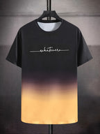 Men's Casual Ombre T-Shirt with White Cursive 'Whatever' Back Print - Dark Navy to Pink Gradient Short Sleeve Round Neck Tee, All-Season Fit, Machine Washable Streetwear & Casual Attire Top - The Superior Findings Depot