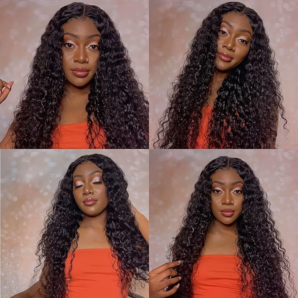 Brazilian Virgin Human Hair Wig, 150% Density Deep Wave/curly Lace Front with 4x1 Lace, Pre-Plucked Baby Hair, Natural Black Color, Breathable & Full Hairline for Virgin Hair Wigs for African - The Superior Findings Depot