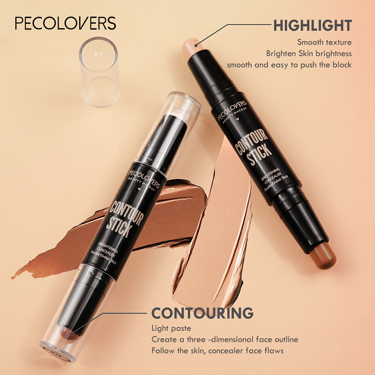 PECOLOVERS Double Head Highlight Pen Face Make Up Liquid Waterproof Contouring Foundation Contour Makeup Concealer Stick Pencil Cosmetics - The Superior Findings Depot