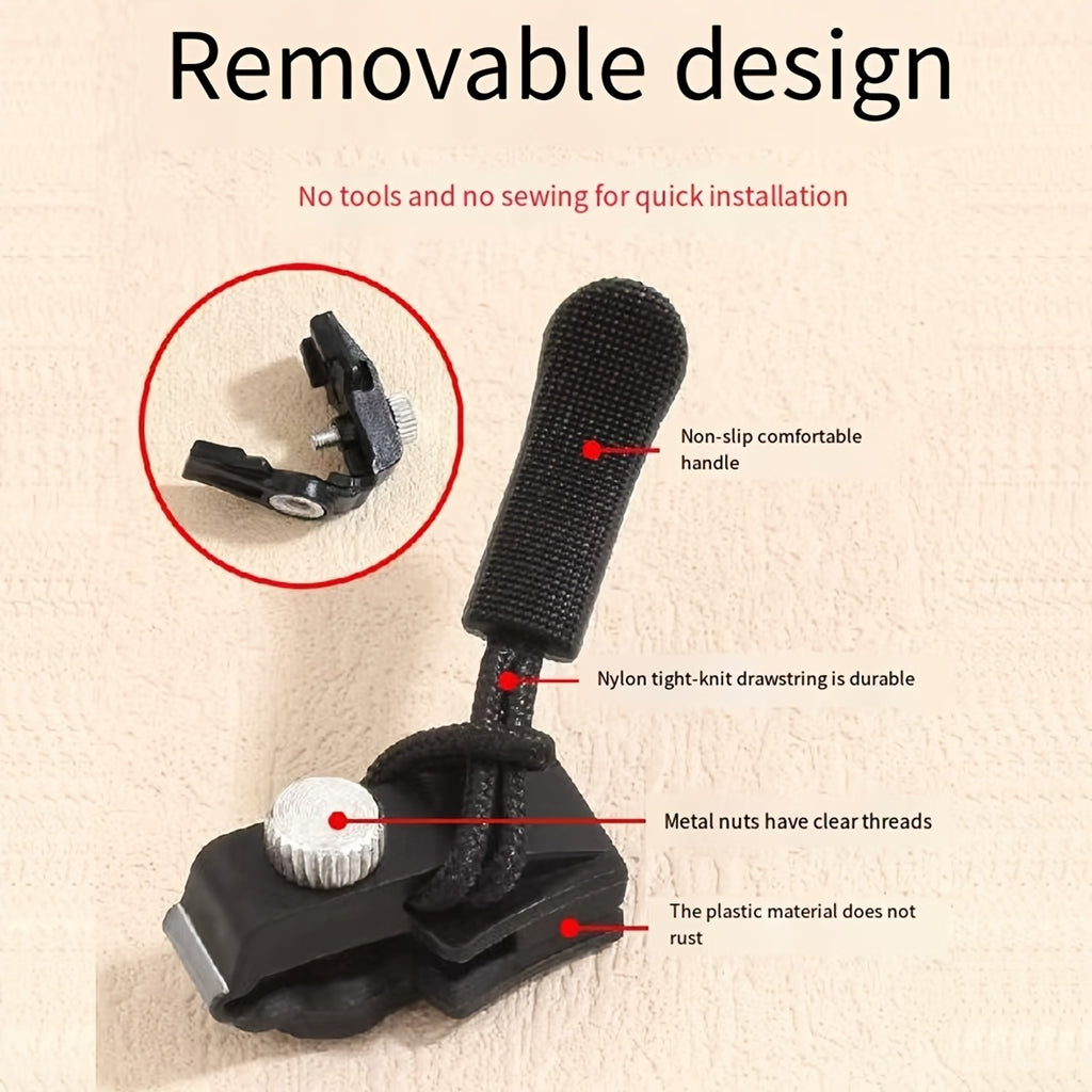 Set of 6 Universal Black Zipper Replacements - Detachable No Sewing