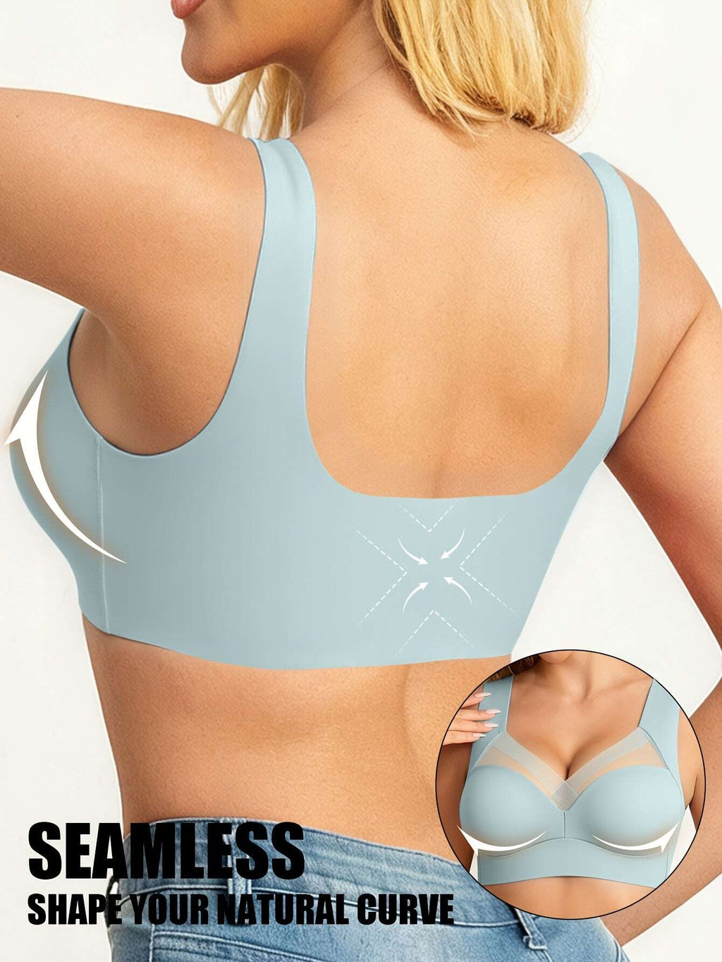 2pcs Women's Elegant Seamless Wire-Free Push Up Bra, Comfortable Breathable Ice Silky Fiber Fabric with Contrast Lace V-Neck Design for Casual Wear - The Superior Findings Depot