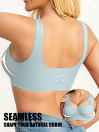 2pcs Women's Elegant Seamless Wire-Free Push Up Bra, Comfortable Breathable Ice Silky Fiber Fabric with Contrast Lace V-Neck Design for Casual Wear - The Superior Findings Depot