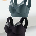 2pcs Women's Elegant Seamless Wire-Free Push Up Bra, Comfortable Breathable Ice Silky Fiber Fabric with Contrast Lace V-Neck Design for Casual Wear - The Superior Findings Depot