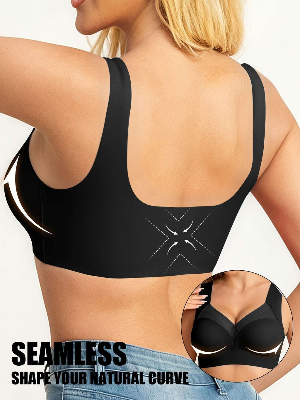 2pcs Women's Elegant Seamless Wire-Free Push Up Bra, Comfortable Breathable Ice Silky Fiber Fabric with Contrast Lace V-Neck Design for Casual Wear - The Superior Findings Depot