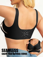 2pcs Women's Elegant Seamless Wire-Free Push Up Bra, Comfortable Breathable Ice Silky Fiber Fabric with Contrast Lace V-Neck Design for Casual Wear - The Superior Findings Depot