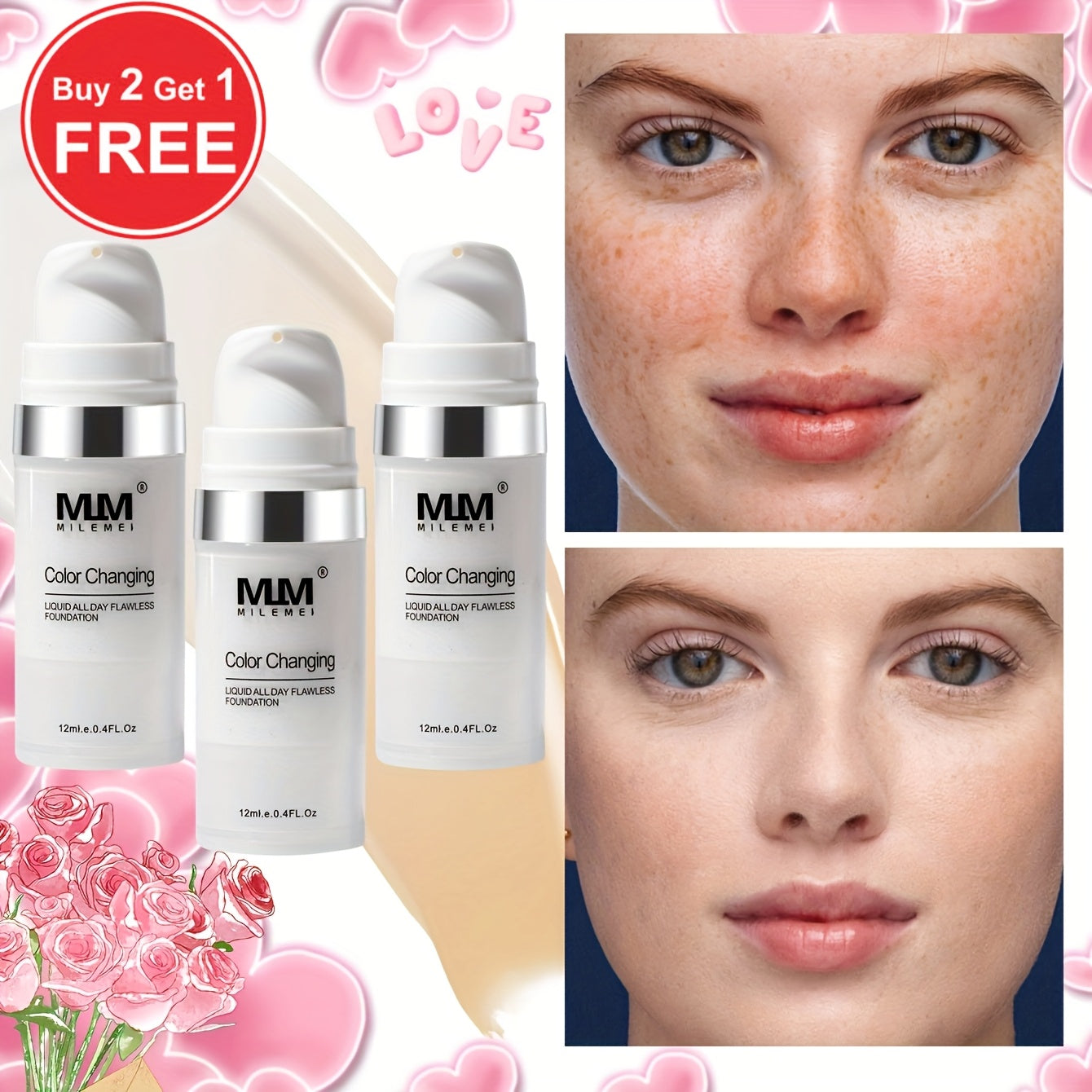 Magic Color-Changing BB Cream Set for men & Women, Buy 2 Get 1 Free 3pcs, Temperature-Activating Oil Control Foundation, Cream Formula with buildable Coverage, Long-Lasting for all Light Beige Types, Medium, White Shades, Tra - The Superior Findings Depot