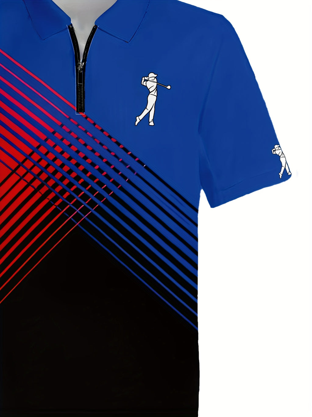 [Neon Polo Shirt] Neon Color Block 3D Digital Print Men's Summer Short Sleeve Polo Shirt | Casual Style, Regular Fit, 100% Polyester, Half Placket, Zipper Detail, Slight Stretch, 150g/m² - Yellow/Blue/Black