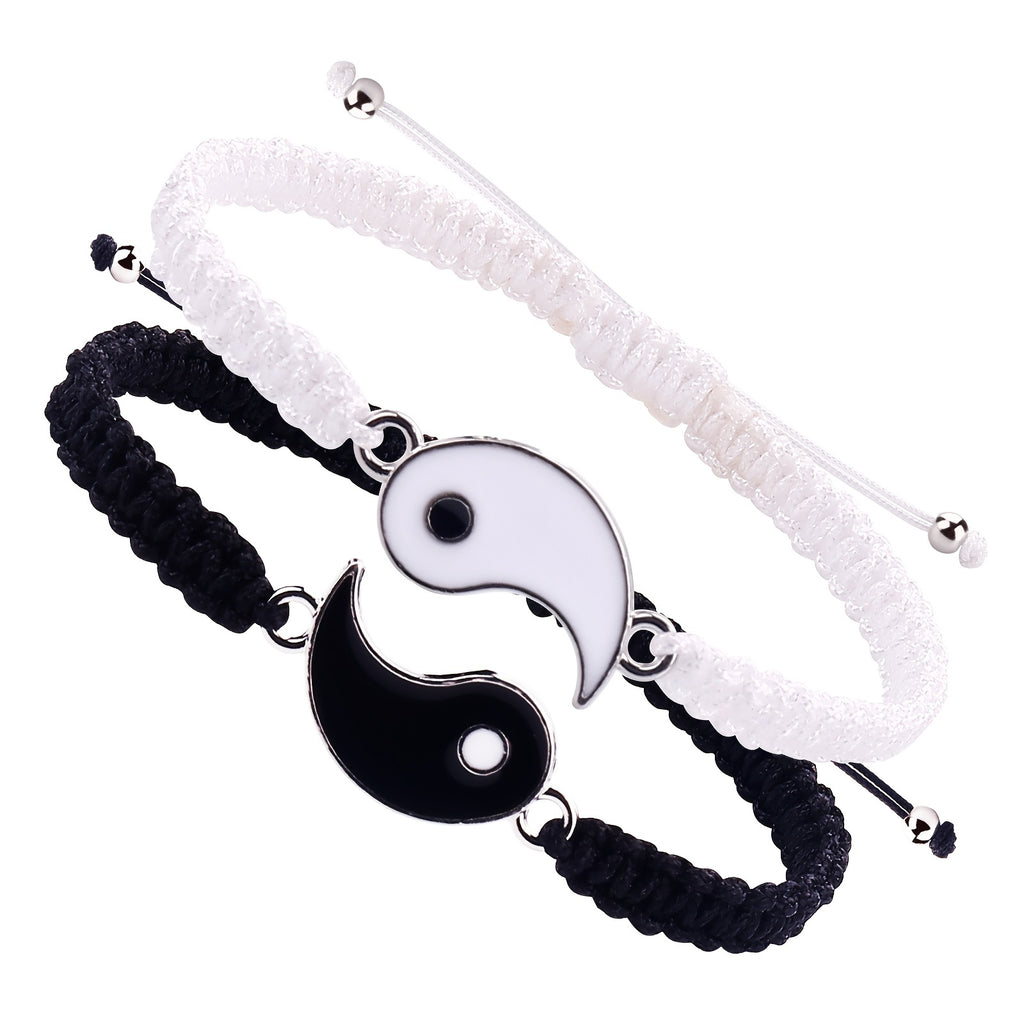 2pcs Best Friend Bracelets for 2 Adjustable Cord Thread Yin Yang Matching Bracelet for Bff Friendship Relationship Friendshop Boyfriend Girlfriend Valentines Gift, Suitable for Women - The Superior Findings Depot