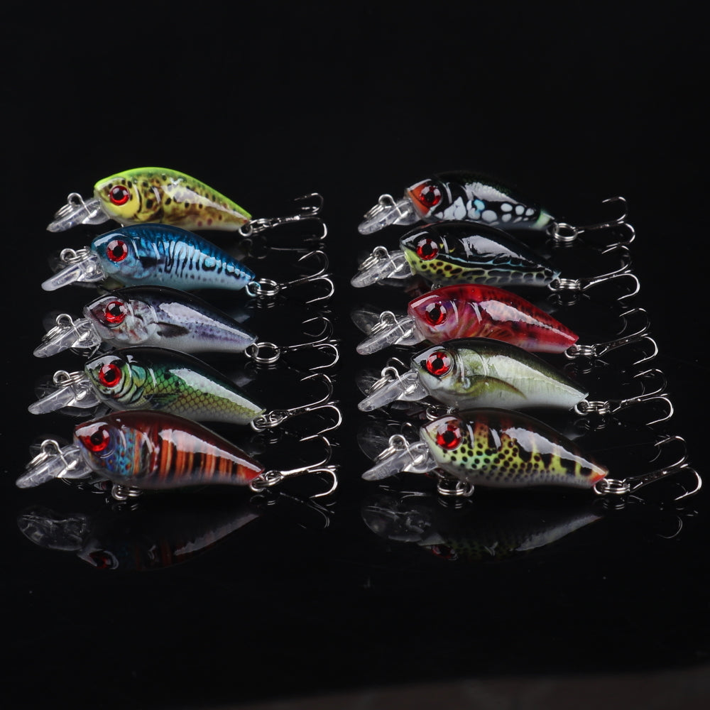 10pcs 3D Painted Rocker Lures - Realistic Swimming Action, Multi-Color (Blue, Red, Black, Green, Yellow) with Metallic Hooks, Durable Fishing Baits for Freshwater & Saltwater, Ideal for Bass, Trout, and Panfish, Fishing Lures - The Superior Findings Depot