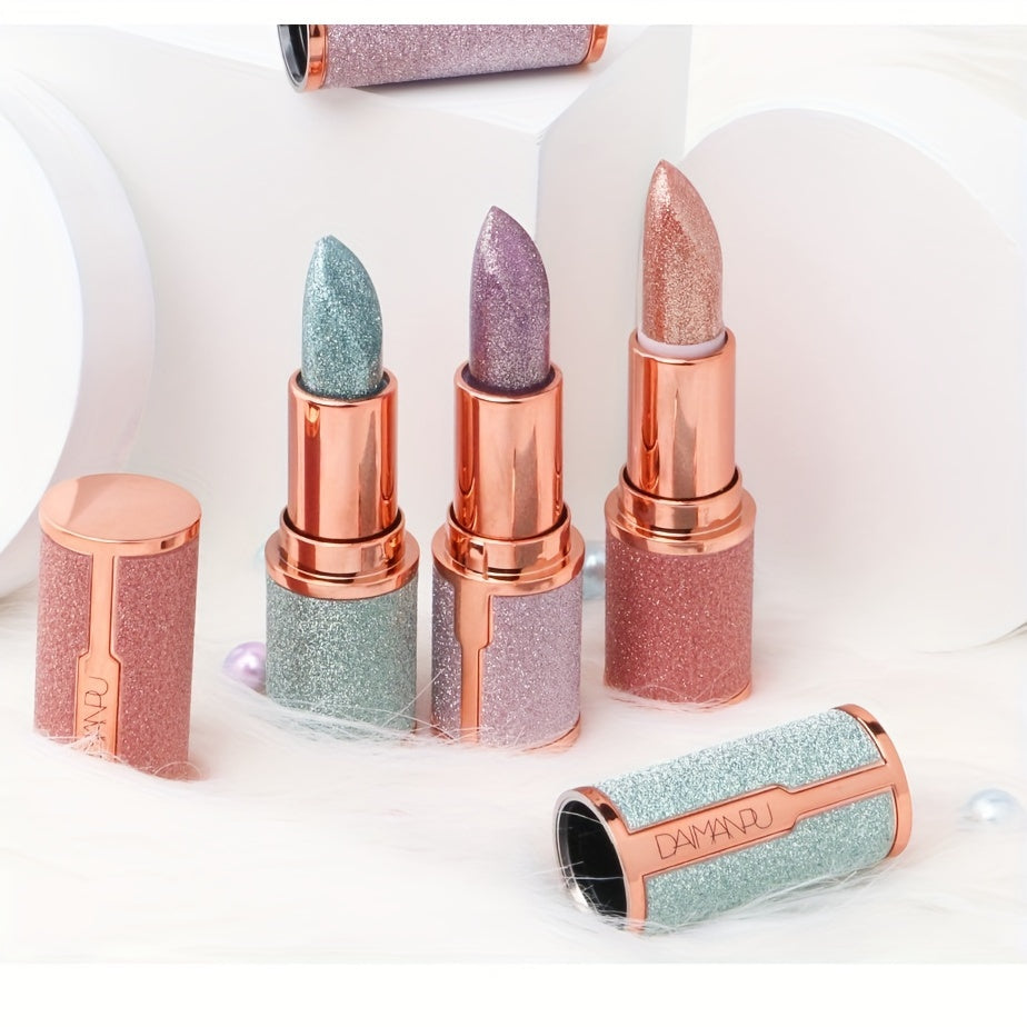 Rose Smoky Glitter Lipstick - Shimmering Pink Glossy Lipstick with Metallic Finish, Long-Lasting for All Light Beige Types, Perfect for Parties & Special Occasions, Party Makeup, Starry Sky Design, Metallic Finish - The Superior Findings Depot
