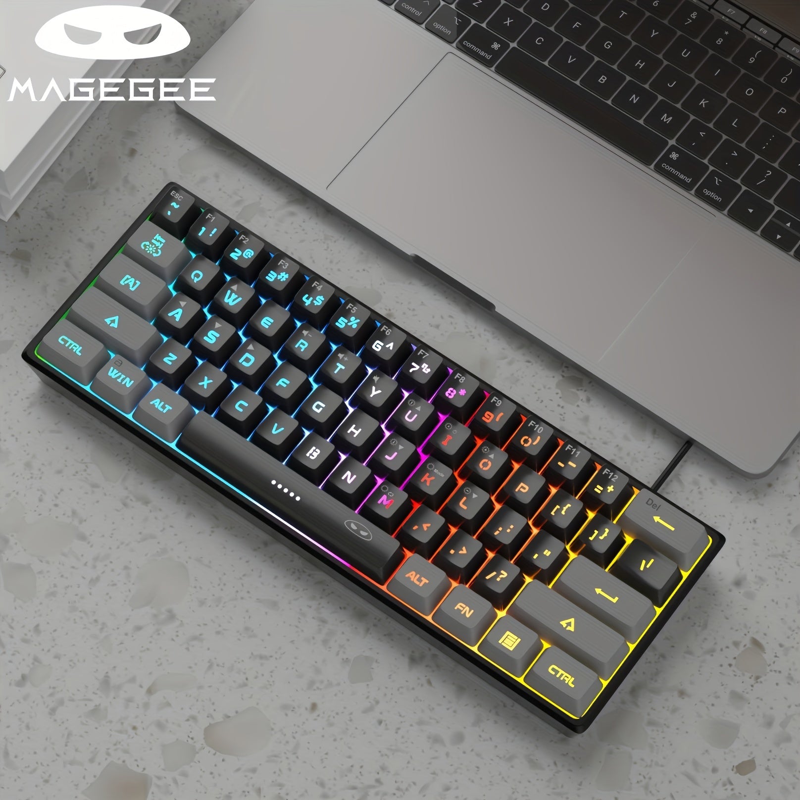 MageGee Mini 60% Gaming/Office Keyboard, Keycap Type Wired RGB Backlit Compact Computer Keyboard for Windows/Mac/Laptop, Laptop Accessory, Modern Keyboard, Sturdy Construction, Adjustable Lighting, Students - The Superior Findings Depot