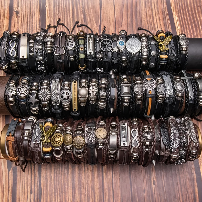 36pcs Fashion Retro Handwoven Men's Stackable Bracelet Set,  Fashion Statement, Vintage Style, Durable Material, Trendy Bracelets, Stylish Men - The Superior Findings Depot