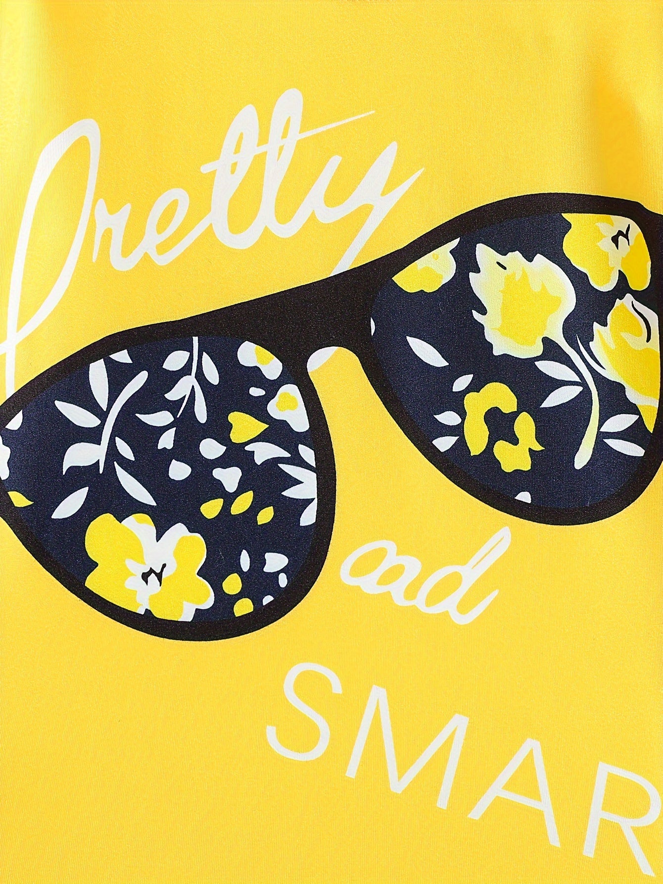 2pcs Girls' Clothing Party Slogan Large Glasses Print Pattern Drop Shoulder Irregular Hem Design Loose Short Sleeve T-Shirt + Floral Print Skinny Nine-Tenths Bottoms Set Girls' Summer Outfit Holiday Gift Girls' Fashion Casual - The Superior Findings Depot