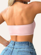 1pc Women's Strapless T-Shirt Bra with Front Clasp & 6-Row Zipper Closure - No Underwire Seamless Full Coverage, Removable Pads Breathable High-Elasticity Soft Pink for Yoga Gym Casual Outfits - All-Season Wear, Gym Tank Top - The Superior Findings Depot