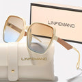 LINFEMAND Women'S Fashion Glasses - Large Rectangular Frame with Gradient Tinted Lenses, Golden Accents & Elegant White Case - Stylish Party Wear, Festival Gift, Festival Eyewear, Sophisticated Eyewear, Durable Eyewear - The Superior Findings Depot