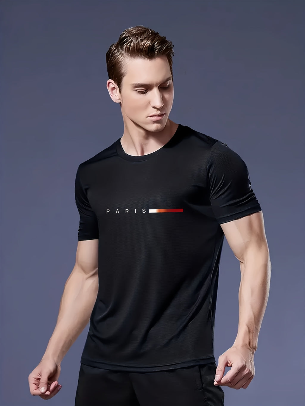 3pcs Men'S Lightweight Breathable T-Shirts - Quick-Dry Moisture-Wicking Round Neck Tops with Paris Print, All-Season Casual & Formal Wear, Sweat-Resistant - The Superior Findings Depot