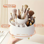 [5-Tier Rotating Organizer] 1pc ABERZEY 360° Rotating Makeup Organizer with 5-Tier Compartments - 360° Spinning Cosmetic & Desk Caddy, Durable Plastic White & Luxury Stripe Storage for Brushes, Lipsticks, Skincare, Statione - The Superior Findings Depot