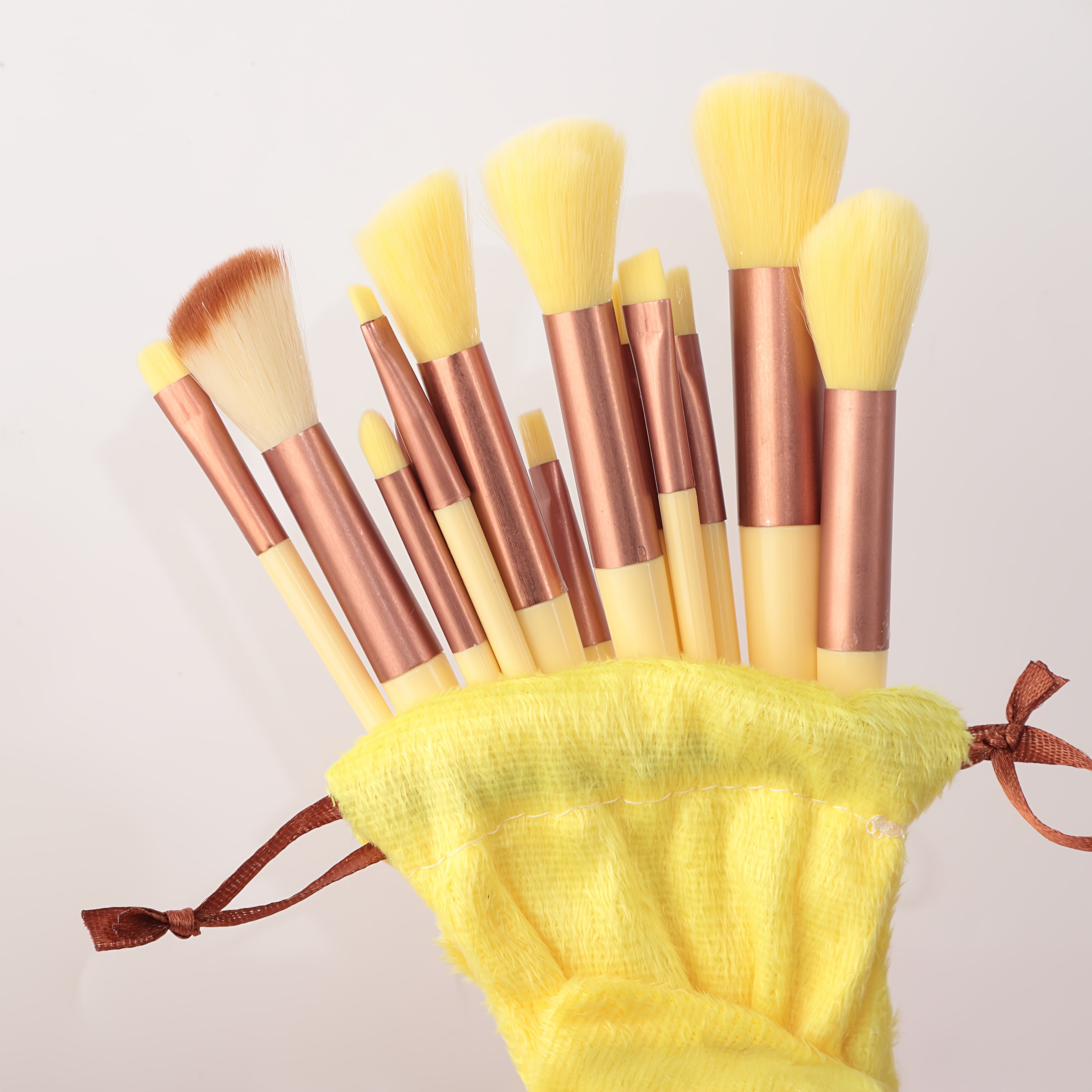 Luxurious 13pcs Golden Makeup Brush Set Includes Perfect Soft Pouch - Premium Pinkish Hue Cosmetic Implements with High-Quality Fibers for Flawless Application, Portable Case - The Superior Findings Depot