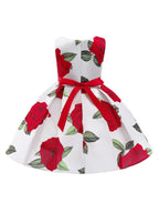 Girls Princess Dress - Floral Print Bowknot Formal Pageant Gown