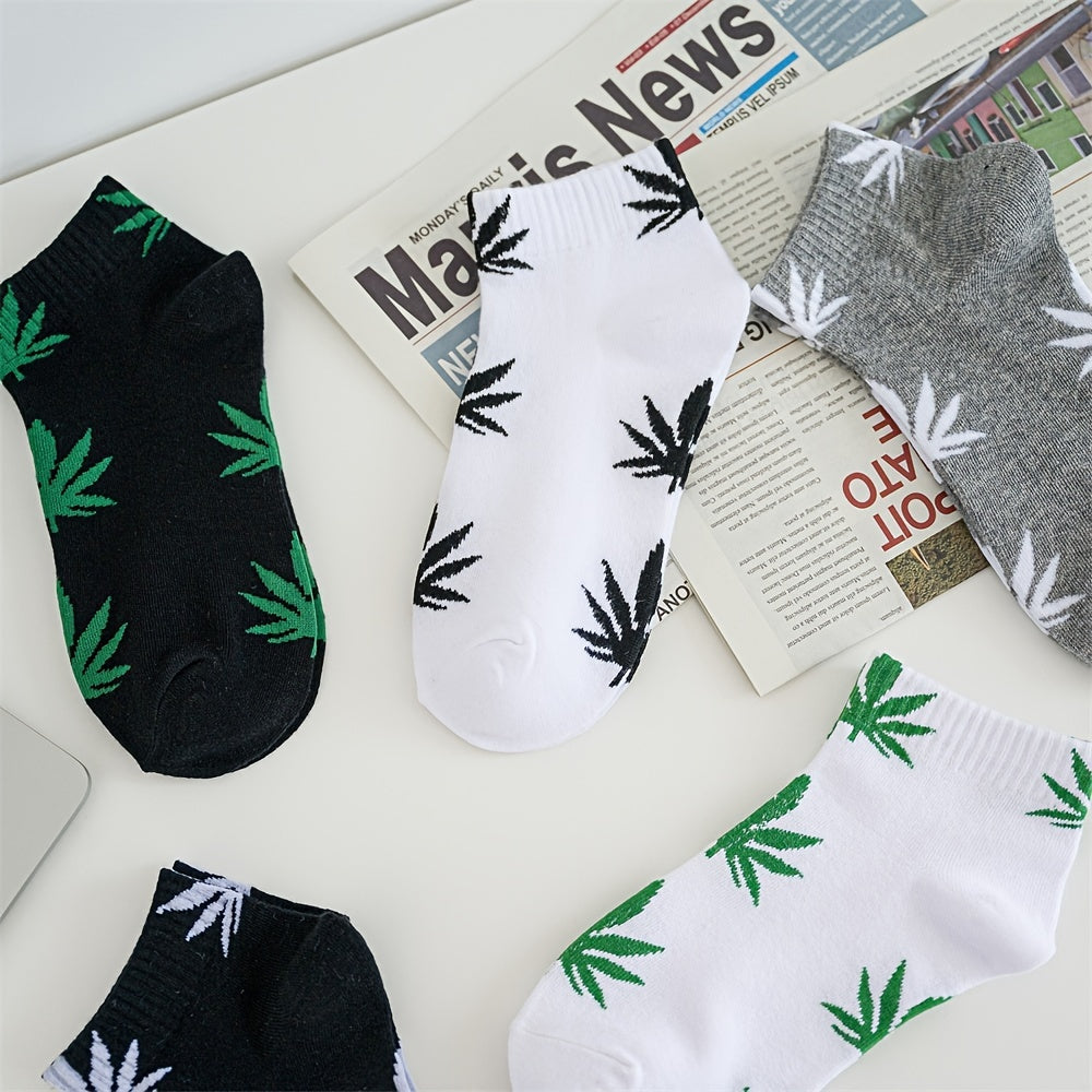 1pair Men's Leaf Pattern Ankle Sock For Spring Summer And Autumn outdoor Waering - The Superior Findings Depot