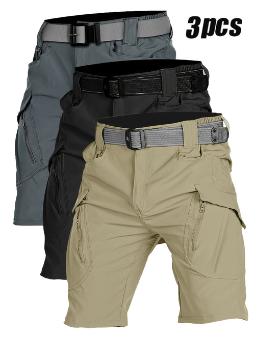 3pcs Men'S Quick-Dry Lightweight Breathable Elastic Waist Tactical Shorts - Summer Outdoor Casual Shorts with Multiple Pockets for Hiking, Running & Training, No Belt Needed, Solid Colors (Olive/Charcoal/Beige), Hiking Shorts - The Superior Findings Depot