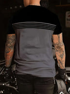 3 Pcs Men's Striped Short Sleeve T-Shirts - Casual Summer Tees in Black, Blue, Beige, Brown, Grey, Turquoise with Breathable Round Neck and Vertical Striped Sleeves - The Superior Findings Depot