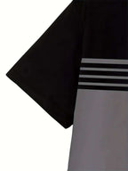 3 Pcs Men's Striped Short Sleeve T-Shirts - Casual Summer Tees in Black, Blue, Beige, Brown, Grey, Turquoise with Breathable Round Neck and Vertical Striped Sleeves - The Superior Findings Depot