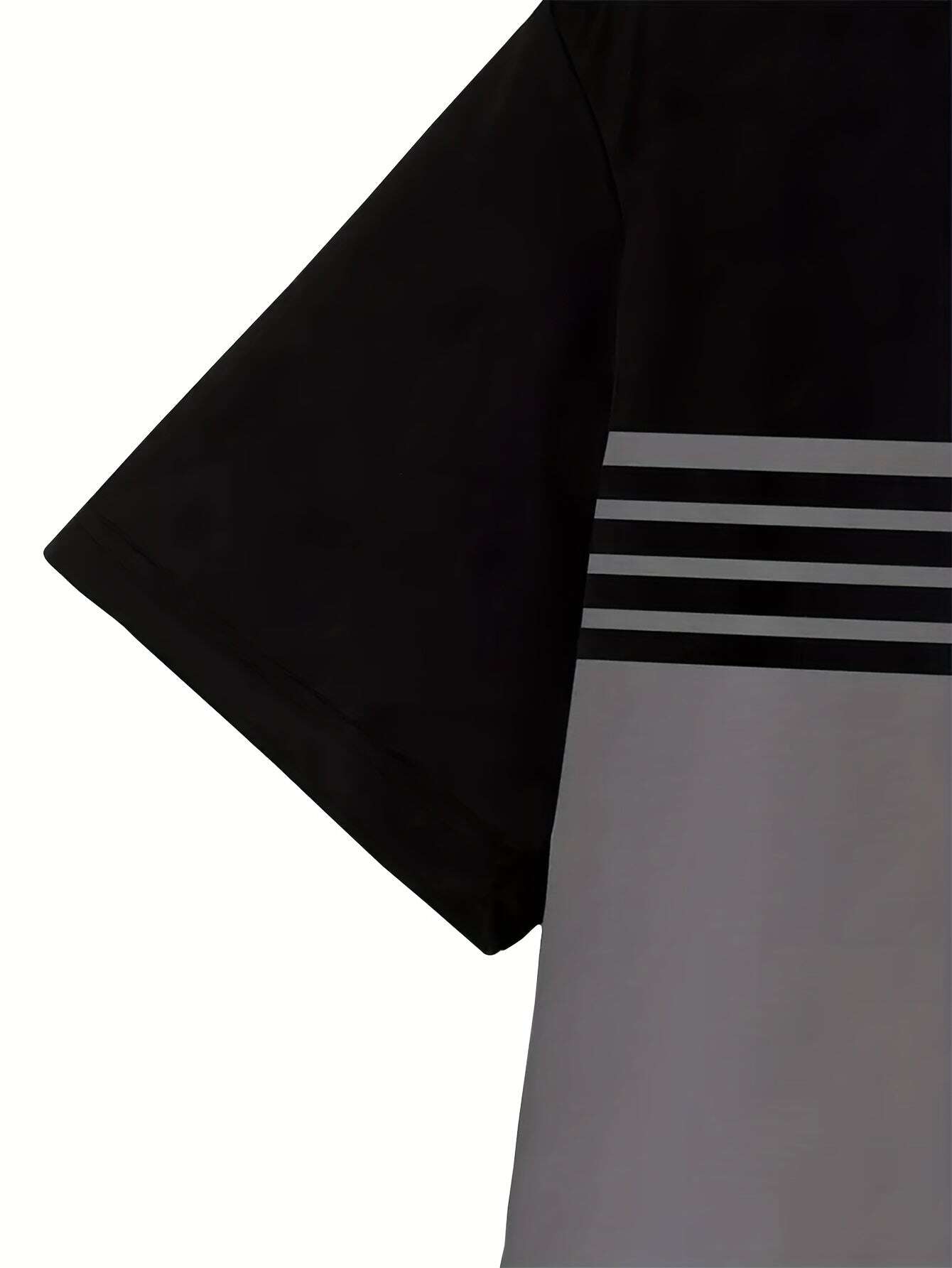 3 Pcs Men's Striped Short Sleeve T-Shirts - Casual Summer Tees in Black, Blue, Beige, Brown, Grey, Turquoise with Breathable Round Neck and Vertical Striped Sleeves - The Superior Findings Depot