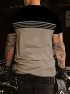 3 Pcs Men's Striped Short Sleeve T-Shirts - Casual Summer Tees in Black, Blue, Beige, Brown, Grey, Turquoise with Breathable Round Neck and Vertical Striped Sleeves - The Superior Findings Depot