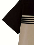 3 Pcs Men's Striped Short Sleeve T-Shirts - Casual Summer Tees in Black, Blue, Beige, Brown, Grey, Turquoise with Breathable Round Neck and Vertical Striped Sleeves - The Superior Findings Depot