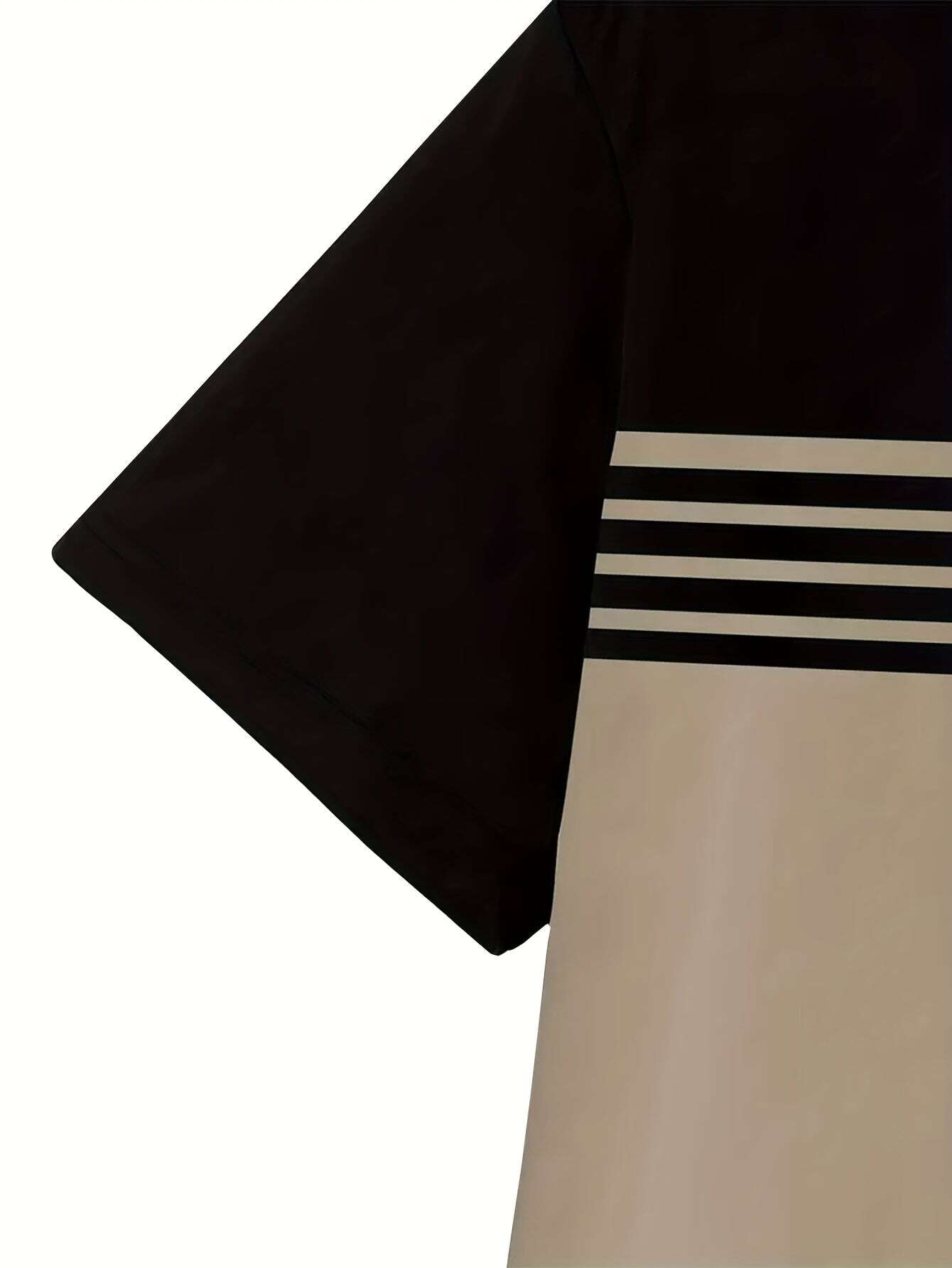 3 Pcs Men's Striped Short Sleeve T-Shirts - Casual Summer Tees in Black, Blue, Beige, Brown, Grey, Turquoise with Breathable Round Neck and Vertical Striped Sleeves - The Superior Findings Depot