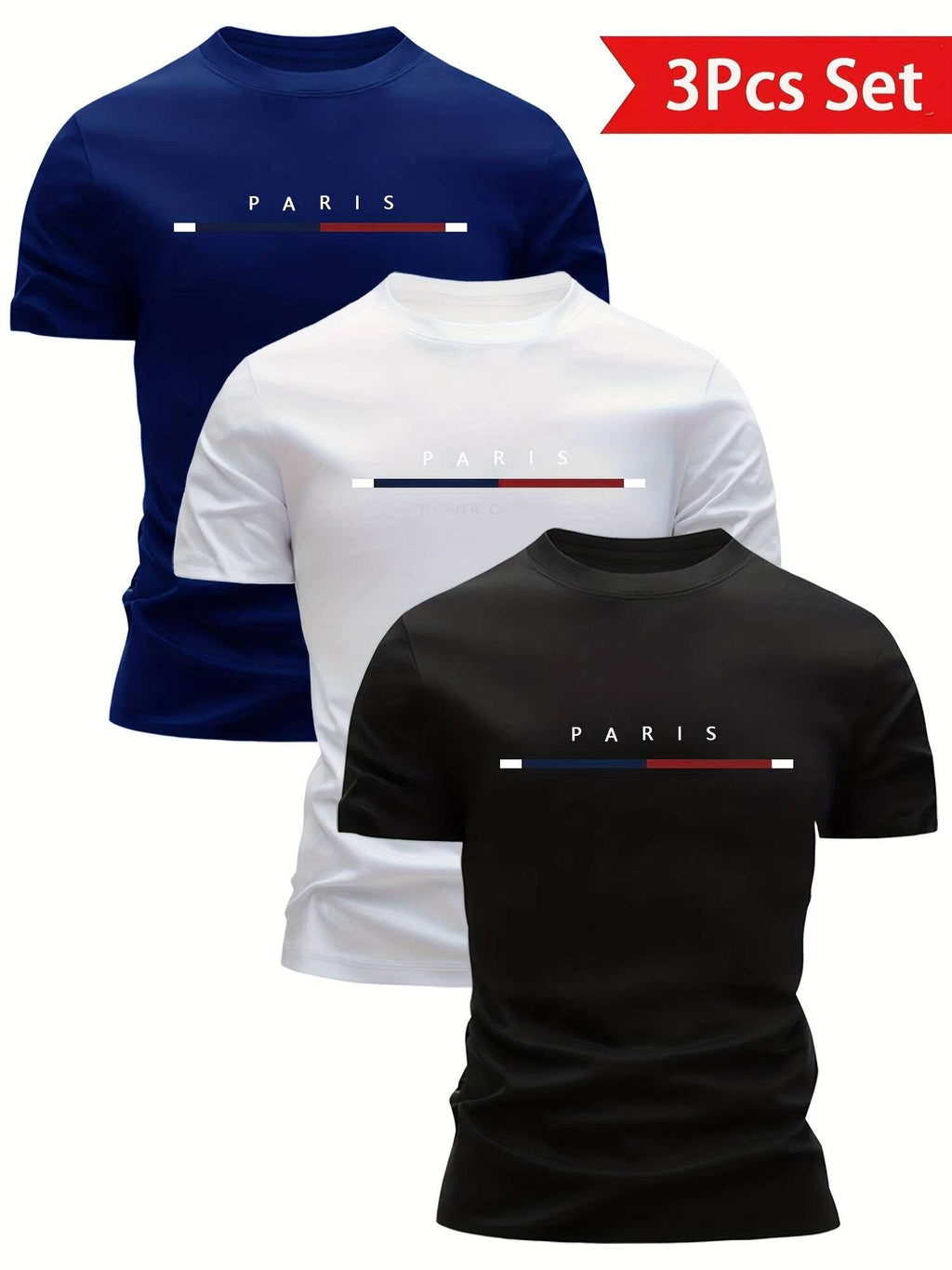 3pcs Tri-Color Stripe Pattern T-Shirt - Men's Ultra-Light, Quick-Dry, Breathable Casual Summer Shirt with Crew Neck - The Superior Findings Depot