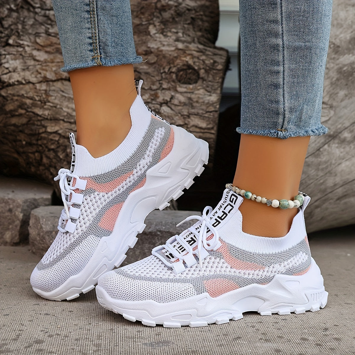 Women's Colorblock Knitted Sneakers, Stylish Breathable Low Top Running Trainers, Comfy Outdoor Sports Shoes plus size - The Superior Findings Depot