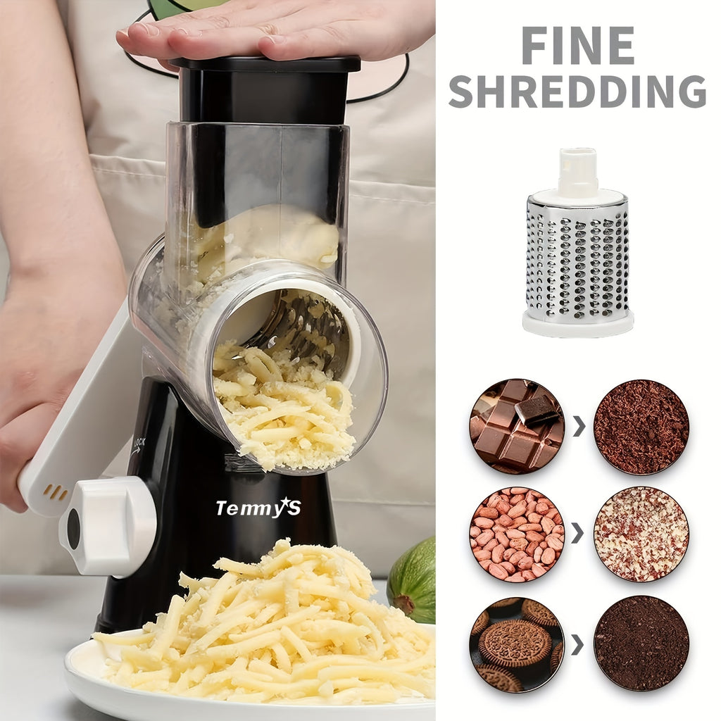 Professional Tabletop Rotary Cheese Grater - 3 Interchangeable Blades