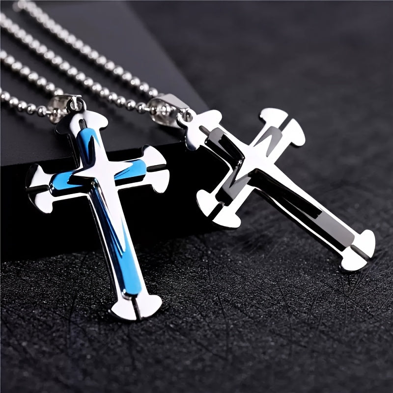 Stylish Cross Pendant Necklace - Cool Multi-Layered Design in 201 Stainless Steel Square Chain - Suitable for Women and Men's Daily Wear, Classic Jewelry Accessory for Outfits, Holidays, Valentine's Day, Mother's Day, Birthda - The Superior Findings Depot