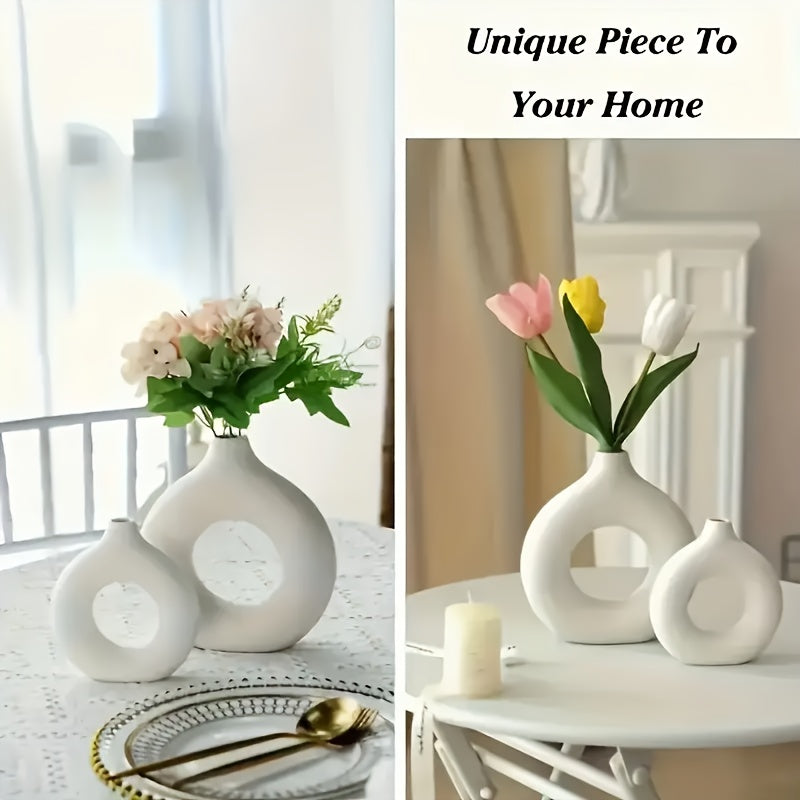 2pcs Black and White Combination Simple Plastic Ceramic Vase, Modern Home Decor for Living Room Dining Table Centerpiece, Hollow Round Flower Pot Suitable for Living Room, Kitchen, Office - Decoration - The Superior Findings Depot