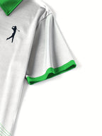 Men'S Classic White & Blue Polo Shirt with 3D Golf Ball Print - Breathable Summer Casual Wear, Regular Fit, Button-Up Collar, Lightweight Fabric for Golf, Park & Casual Attire, Golf Shirt, Park Attire, Sporty Style, Comfortab