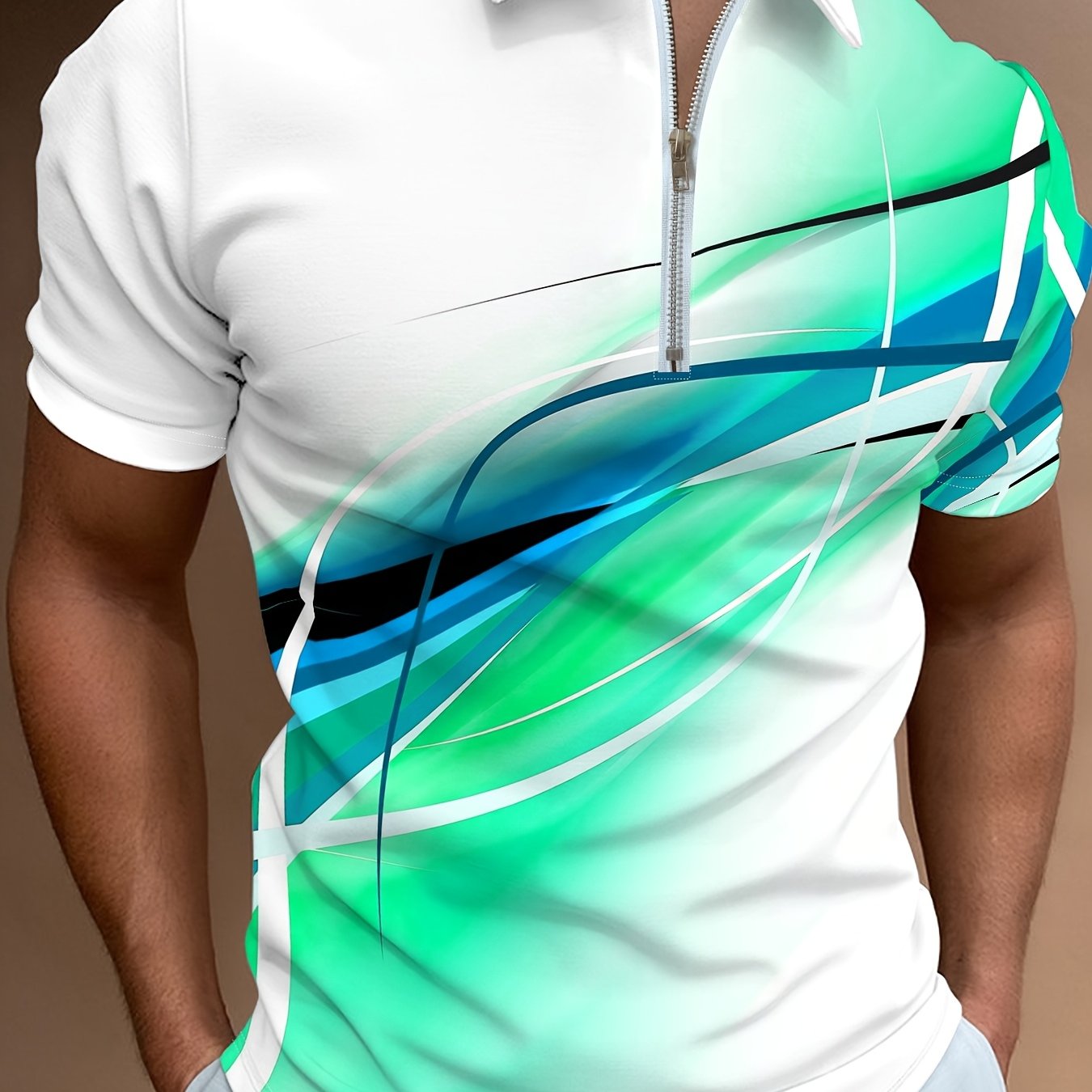 Men's Golf Shirt - Geometric Print Zippered Breathable Moisture-Wicking