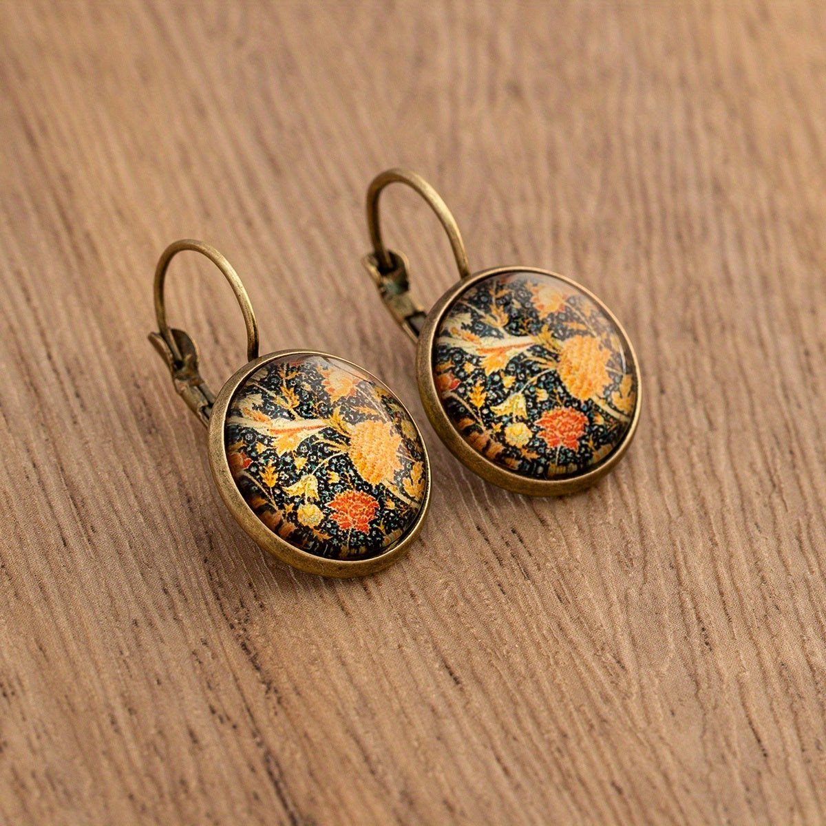 Vintage Ethnic Floral Print Round Dangle Earrings Copper Jewelry Exquisite Gift For Women Girls - The Superior Findings Depot