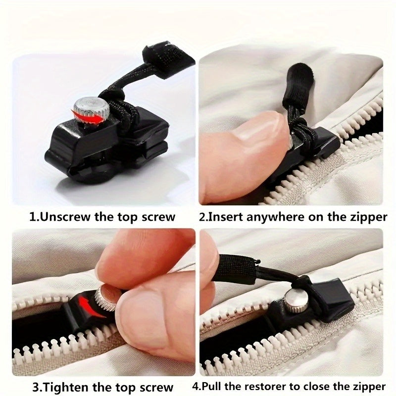 Set of 6 Universal Black Zipper Replacements - Detachable No Sewing