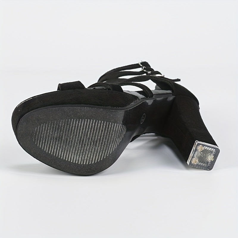 Fashion Block Heel Cutout Peep Toe Sandals, Buckle Platform Versatile Daily Nightclub Style Shoes for Women - The Superior Findings Depot