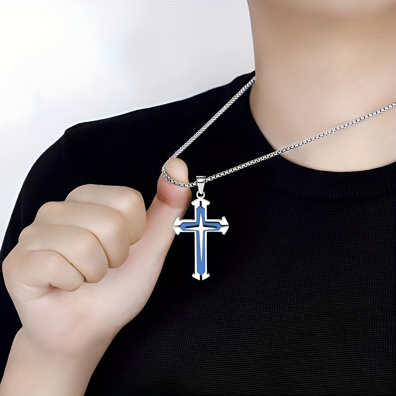 Stylish Cross Pendant Necklace - Cool Multi-Layered Design in 201 Stainless Steel Square Chain - Suitable for Women and Men's Daily Wear, Classic Jewelry Accessory for Outfits, Holidays, Valentine's Day, Mother's Day, Birthda - The Superior Findings Depot