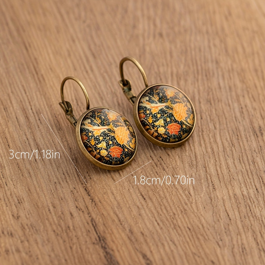 Vintage Ethnic Floral Print Round Dangle Earrings Copper Jewelry Exquisite Gift For Women Girls - The Superior Findings Depot