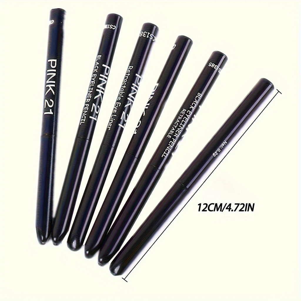 5-Pack Waterproof & Sweat-Proof Black Eyeliner Pencil - Long-Lasting, Smudge-Proof For Bold Eye Makeup, Easy Glide Formula for Perfect Wings - Black - The Superior Findings Depot