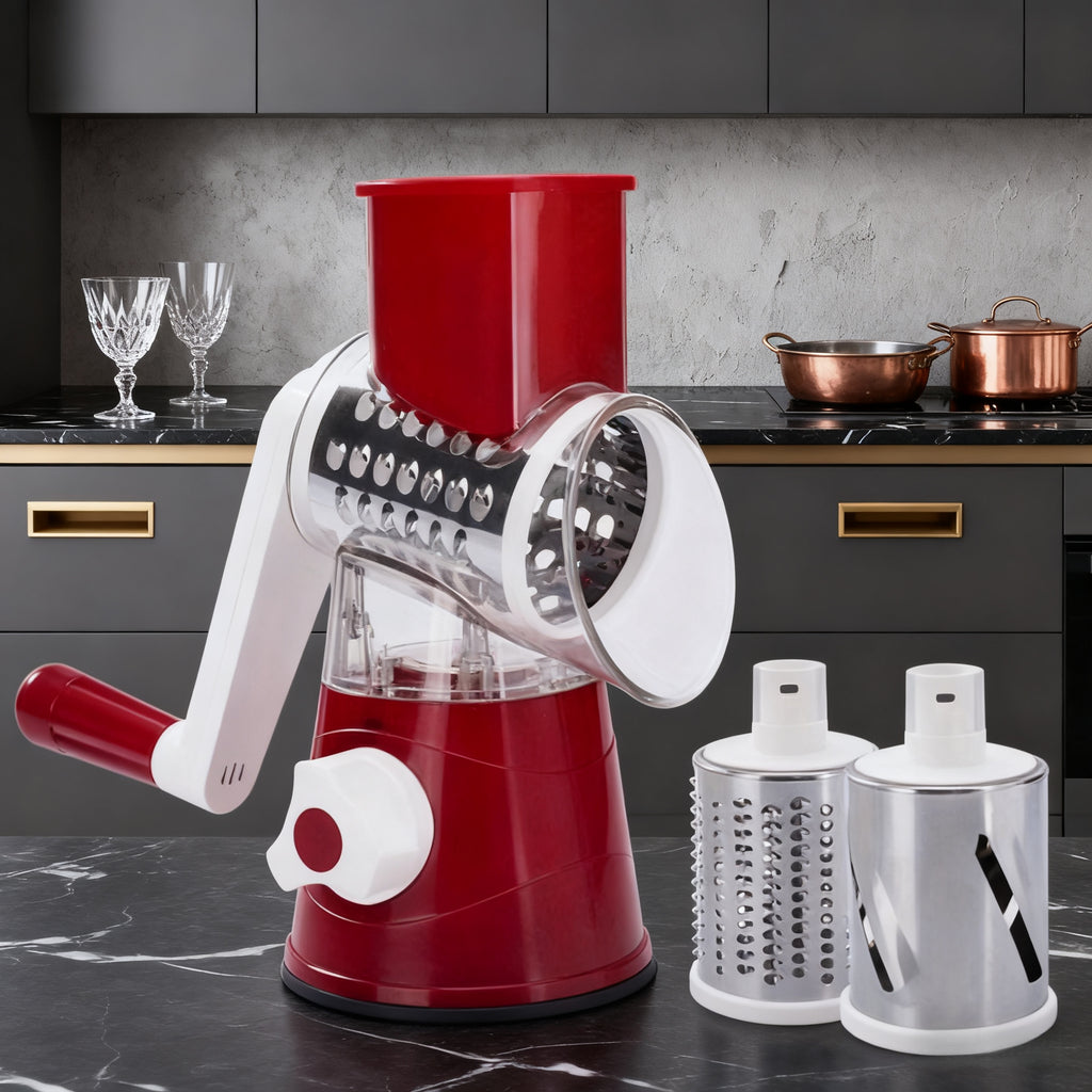 New Manual Food Processor & Shredder - Heavy-Duty Metal Drum Slicer