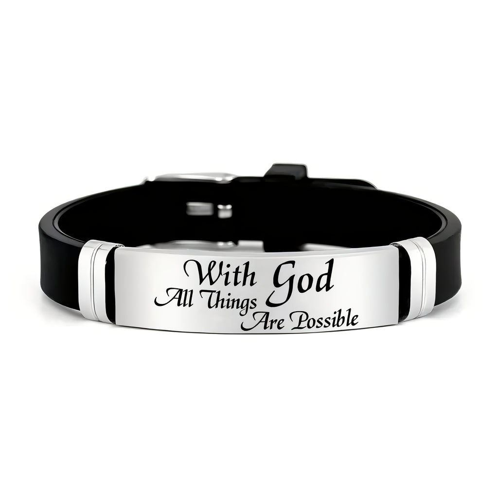 Stainless Steel Silicone Bracelet, Personal Faith Accessory, Elegant Font Design, 'With You, Anything is Possible', 202 - The Superior Findings Depot