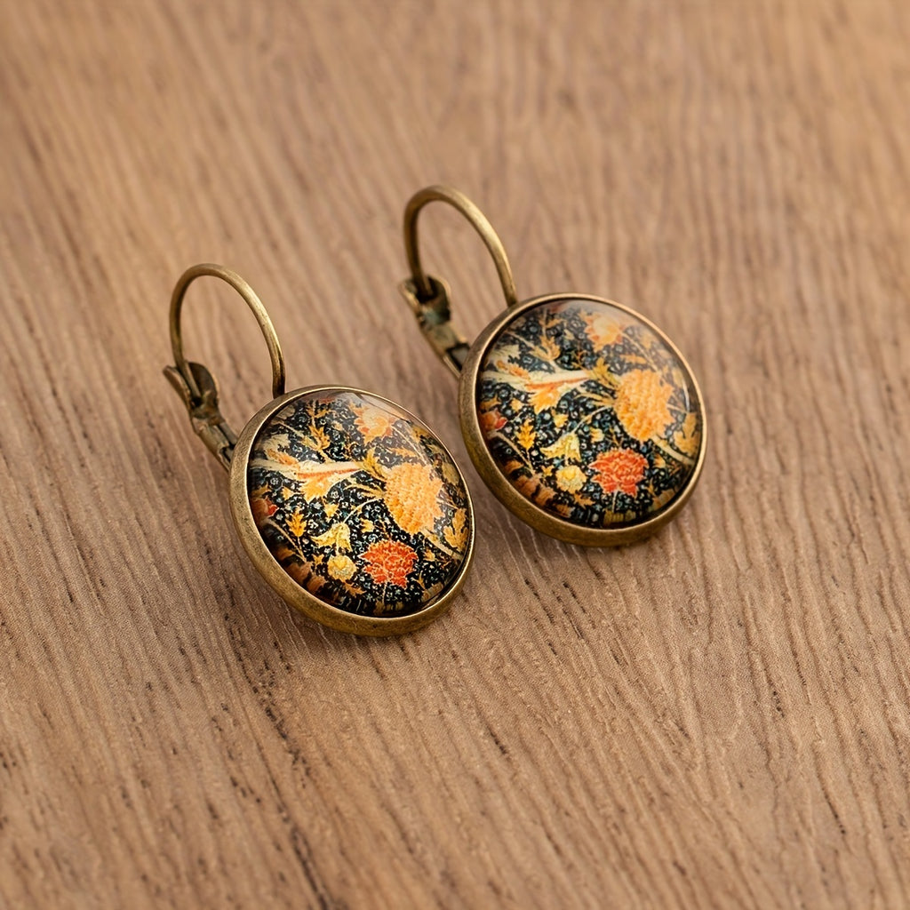 Vintage Ethnic Floral Print Round Dangle Earrings Copper Jewelry Exquisite Gift For Women Girls - The Superior Findings Depot