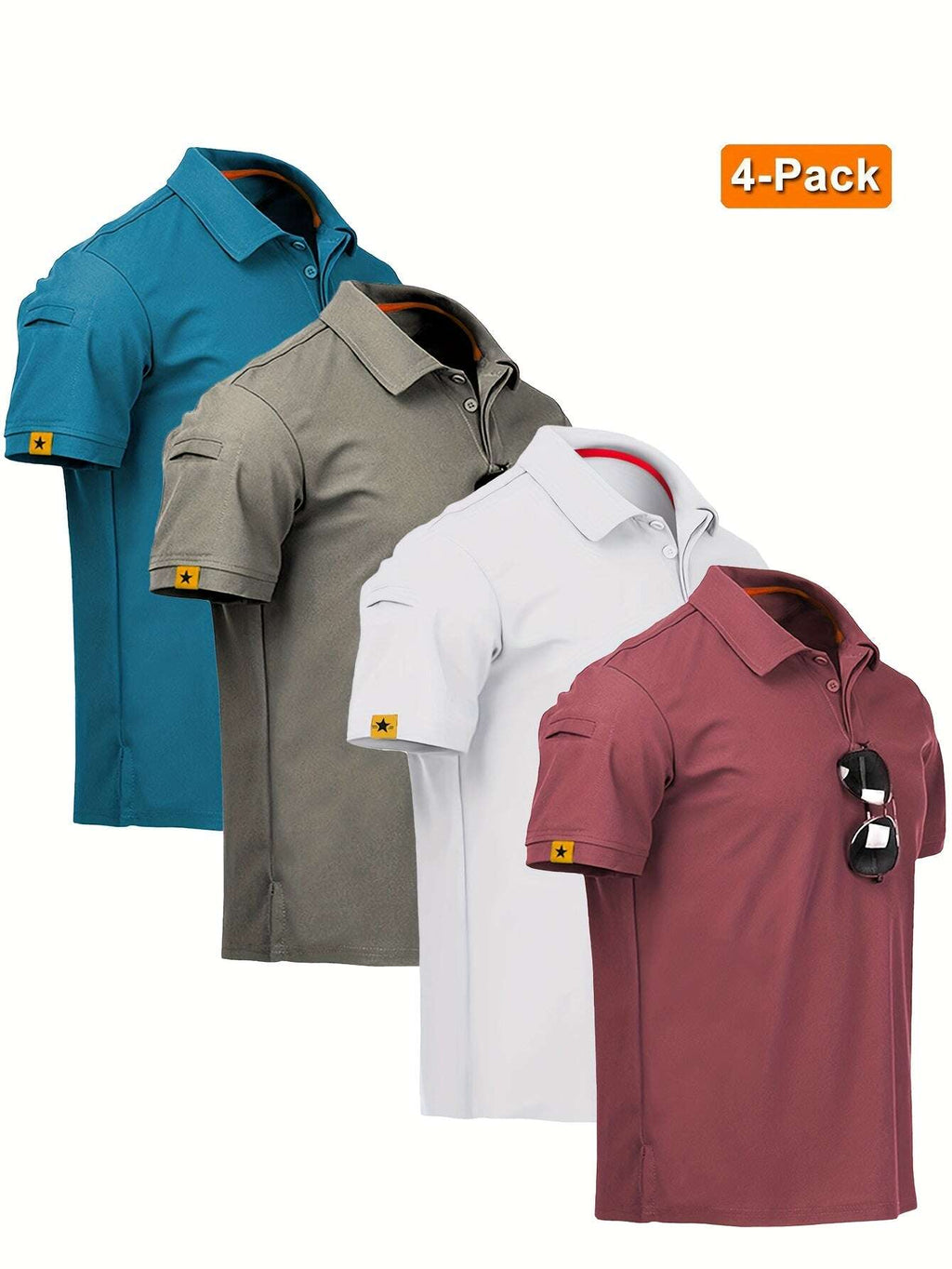 4pcs Men'S Quick-Dry Breathable Short Sleeve Polo Shirts - Lightweight Summer Outdoor T-Shirts with Collar, Regular Fit for Hiking, Golf, Beach - The Superior Findings Depot