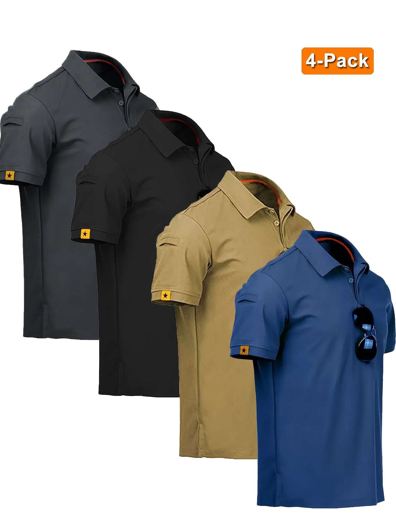 4pcs Men'S Quick-Dry Breathable Short Sleeve Polo Shirts - Lightweight Summer Outdoor T-Shirts with Collar, Regular Fit for Hiking, Golf, Beach - The Superior Findings Depot